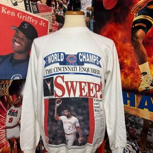 Vintage Cincinnati Reds 1990 World Champs Newspaper Sweatshirt Baseball Sz Large
